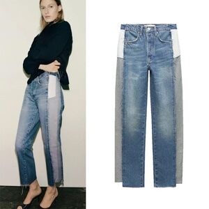 BNWT Zara Limited Edition Reconstructed Straight Cropped Jeans sz 8